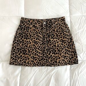 Topshop Denim Leopard Skirt